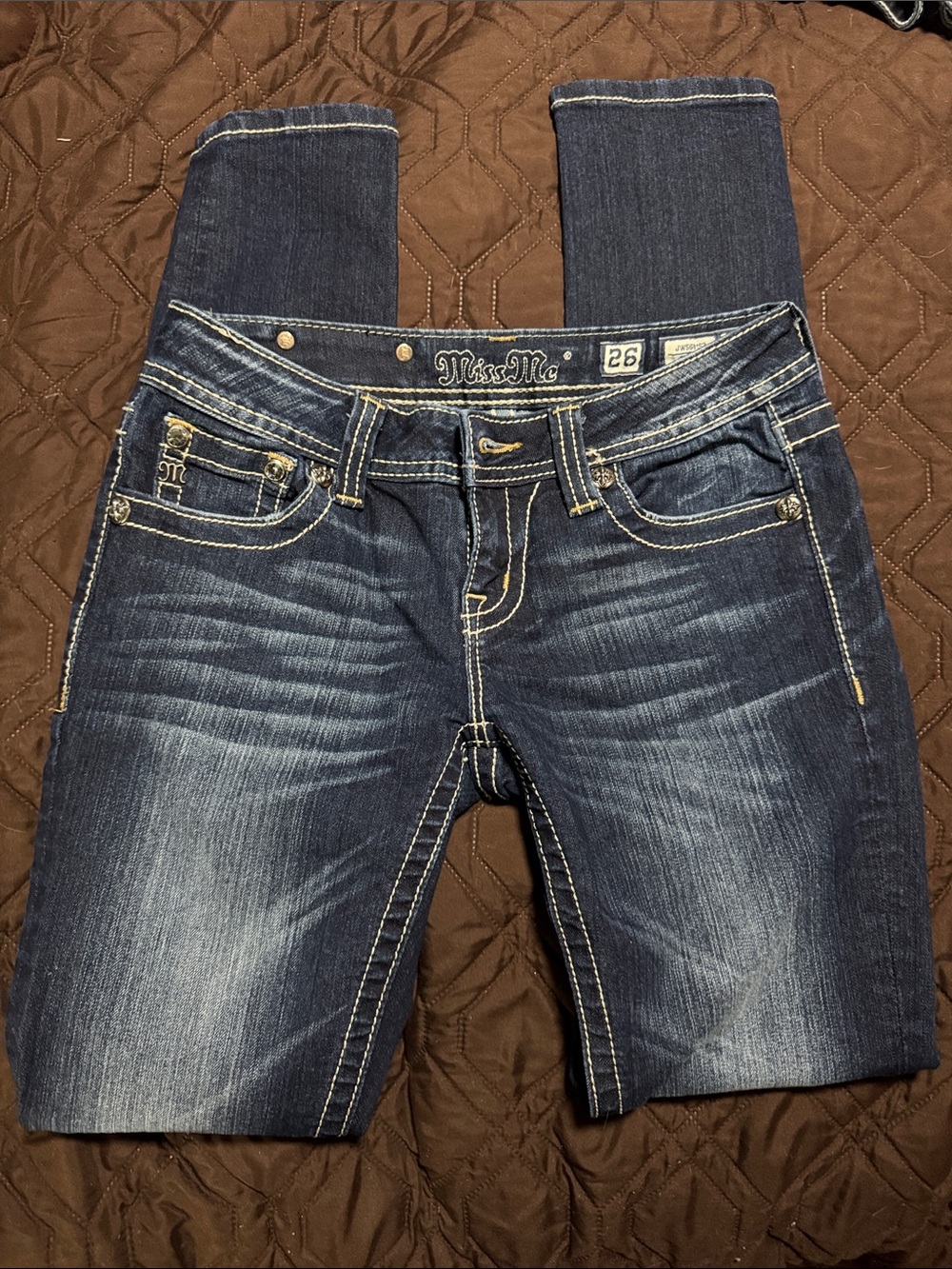 Miss Me Dark Blue Stretch Jeggings with Contrast Stitching